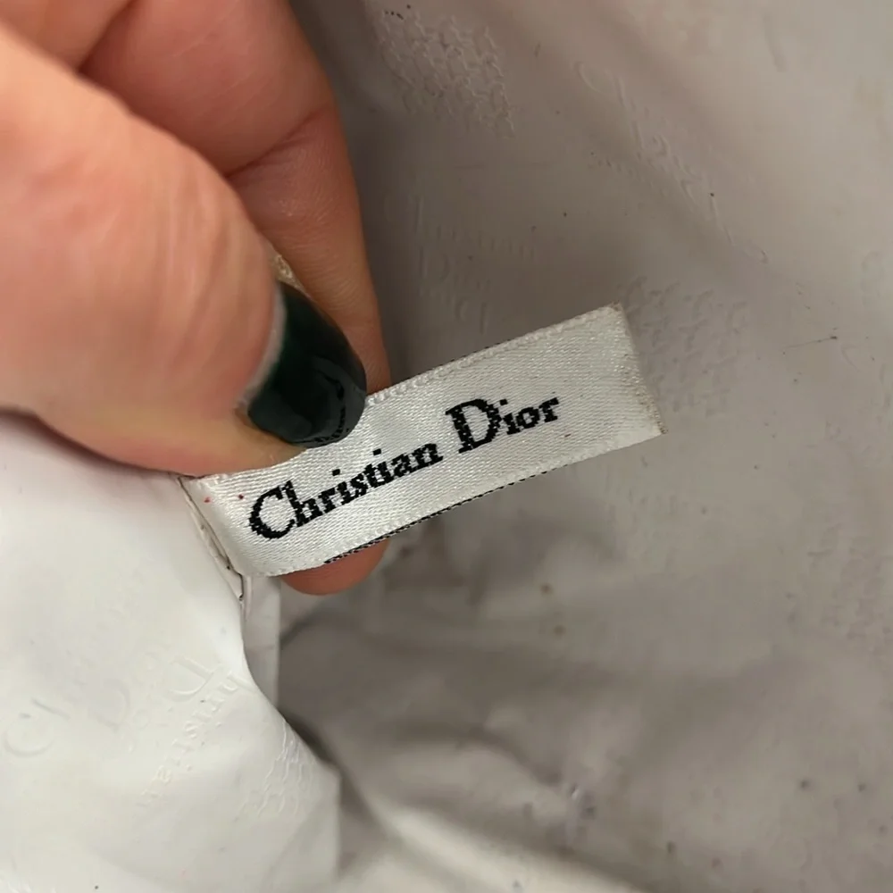 Christian Dior Vintage Polka Dot Dark Brown Canvas Zipper Clutch Make Up Bag